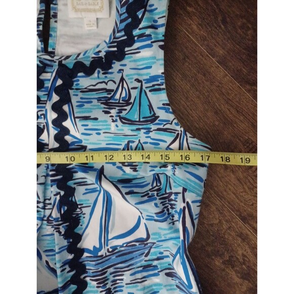 Sail To Sable Boat Print Sleeveless Classic Tunic Tank V Neck Dress Size Small - Picture 5 of 7